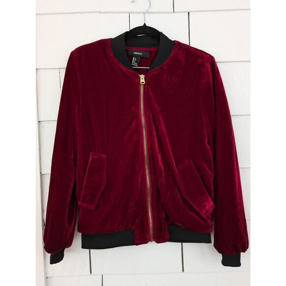 Forever 21 Women's S Red Velvet Bomber Jacket Y2K Streetwear McBling Retro Glam - Picture 7 of 14